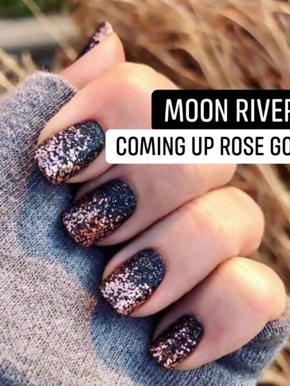 New Color Street Moon River Dark Blue with Rose Gold Glitter Nail Wraps